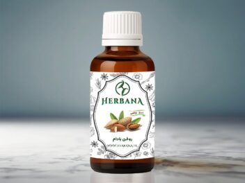 بطری شیشه ای روغن بادام خالص هربانا برای نرم کنندگی پوست و رفع سیاهی دور چشم با حجم ۴۰ میلی لیتر