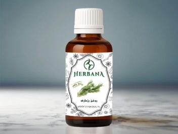 بطری شیشه ای روغن رزماری خالص هربانا برای تقویت و افزایش رشد مو و ابرو با حجم ۴۰ میلی لیتر