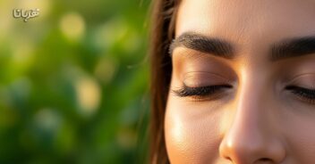 زن جوان با مژه و ابروهای پرپشت و طبیعی حاصل از تقویت خانگی