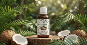 روغن نارگیل ارگانیک و طبیعی کنار میوه نارگیل تازه